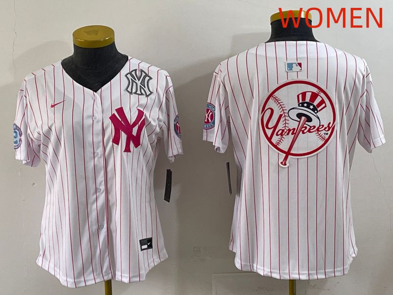 Women 2025 New York Yankees Blank White Stripe Joint Name Nike MLB Jersey style 22